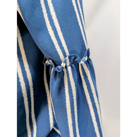 Alfani Blue White Vertical Stripe Tie Front Blouse Medium - Picture 3 of 9